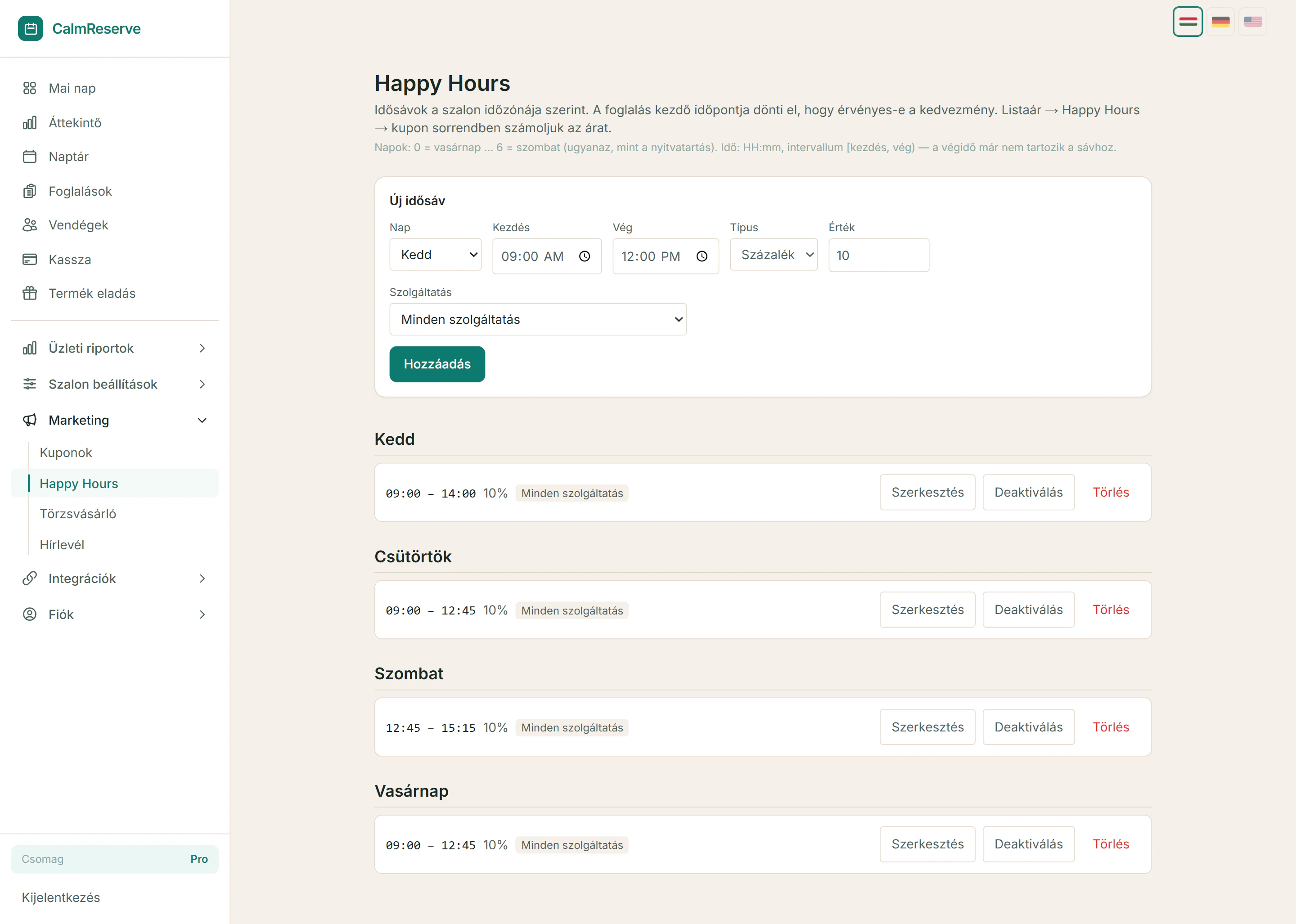 Setting up discounted Happy Hours time slots in the admin